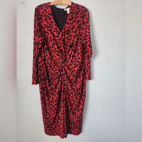 LONDON TIMES Red Leopard Print Dress - Picture 1 of 12